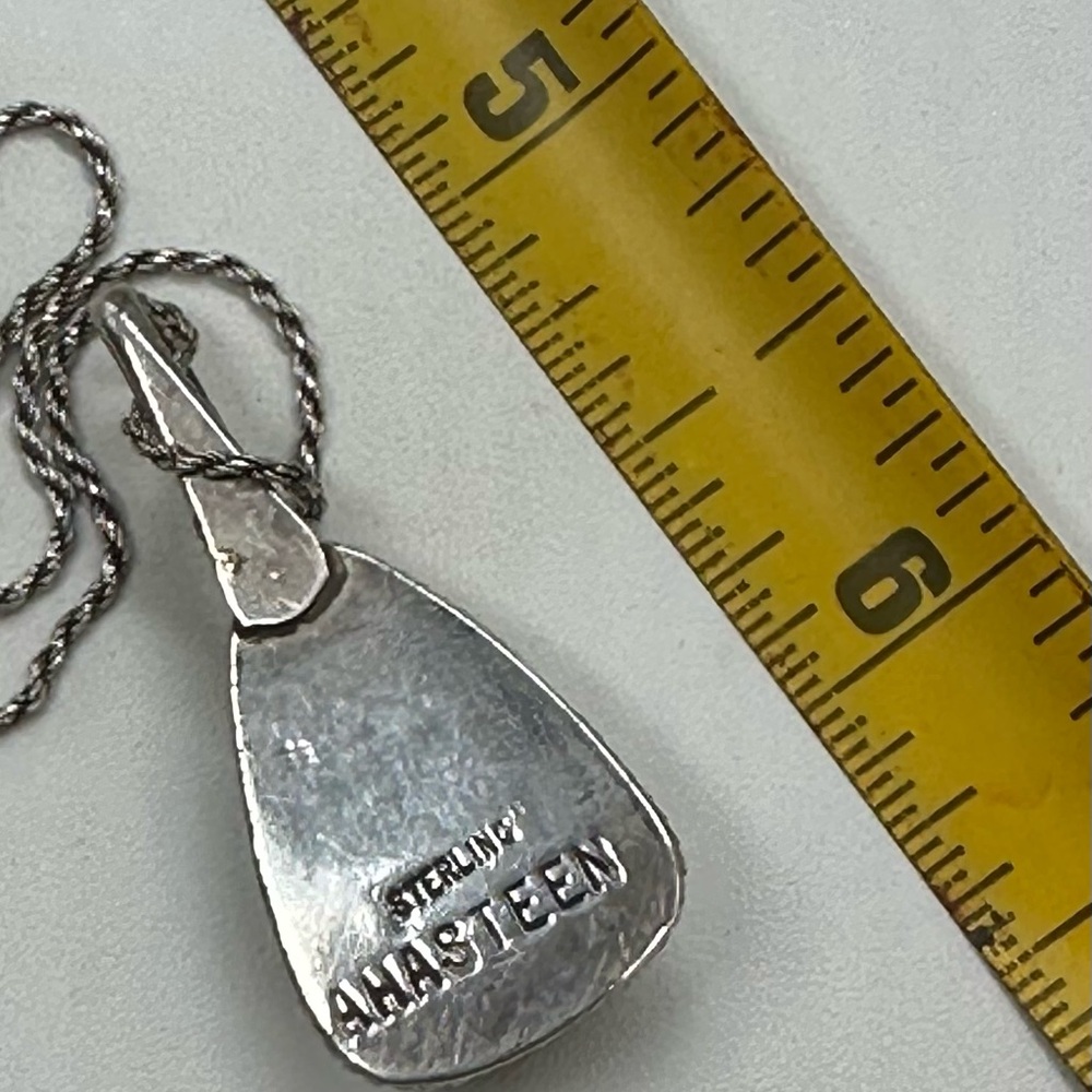 Ahasteen Sterling Silver Petrified Wood Pendant Necklace Rope Chain Navajo - Picture 4 of 6